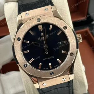 Hublot Classic Fusion Rose Gold Mavi Kadran Deri Super Clone ETA Saat kırp kapak