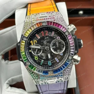Hublot Big Bang Unico Gökkuşağı Skeleton Mor Kauçuk Super Clone ETA Saat kırp kapak