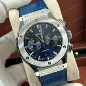 Hublot Classic Fusion Mavi Kronograf Çelik Deri Super Clone ETA Saat kırp kapak
