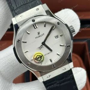 Hublot Classic Fusion Beyaz Kadran Çelik Deri Super Clone ETA Saat kırp kapak