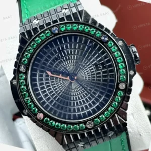 Hublot Big Bang Yeşil Pave Elmas Taşlı Bezel Kadran Super Clone ETA Saat kırp kapak