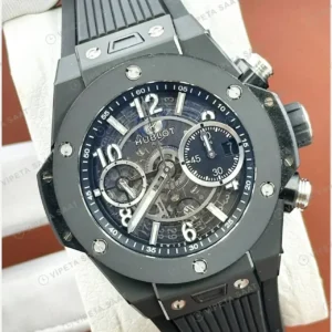Hublot Big Bang Unico Siyah Tourbillon Kronograf Kauçuk Super Clone ETA Saat kırp kapak