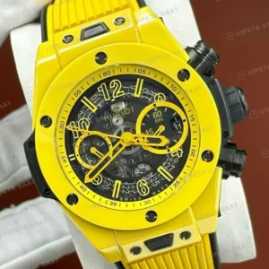 Hublot Big Bang Unico Sarı Seramik Skeleton Düz Kauçuk Super Clone ETA Saat kırp kapak