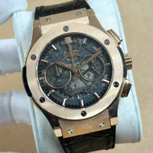 Hublot Big Bang Unico Rose Skeleton Kahve Kronograf Kauçuk Super Clone ETA Saat kırp kapak