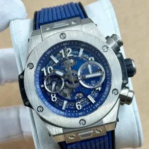 Hublot Big Bang Unico Mavi Skeleton Kronograf Lacivert Kauçuk Super Clone ETA Saat kırp kapak