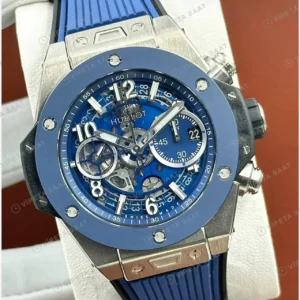 Hublot Big Bang Unico Mavi Skeleton Kronograf Çelik Kauçuk Super Clone ETA Saat kırp kapak