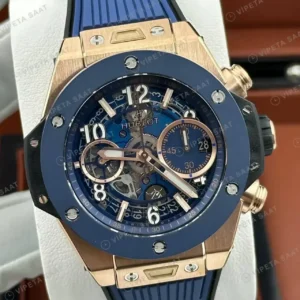 Hublot Big Bang Unico Mavi Rose Kronograf Kauçuk Super Clone ETA Saat kırp kapak
