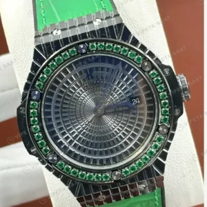 Hublot Big Bang Siyah Pave Yeşil Taşlı Kauçuk Super Clone ETA Saat kırp kapak