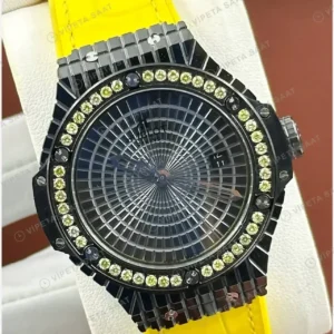Hublot Big Bang Siyah Pave Sarı Taşlı Bezel Kauçuk Super Clone ETA Saat kırp kapak