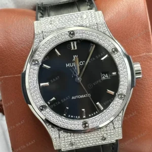 Hublot Big Bang Siyah Kadran Elmas Taşlı Kauçuk Super Clone ETA Saat kırp kapak
