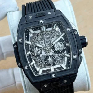 Hublot Spirit of Big Bang Siyah Pave Skeleton Kronograf Super Clone ETA Saat kırp kapak