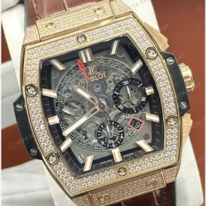 Hublot Spirit of Big Bang Rose Skeleton Kahve Deri Super Clone ETA Saat kırp kapak