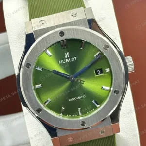Hublot Classic Fusion Yeşil Kadran Çelik Kauçuk Super Clone ETA Saat kırp kapak