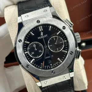 Hublot Classic Fusion Siyah Kronograf Çelik Deri Super Clone ETA Saat kırp kapak