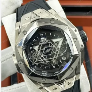 Hublot Big Bang Sang Bleu Çelik Geometrik Skeleton Kauçuk Super Clone ETA Saat kırp kapak