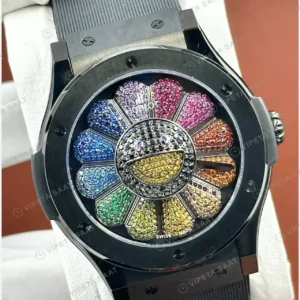 Hublot Big Bang Murakami Renkli Çiçek Pave Kauçuk Super Clone ETA Saat kırp kapak