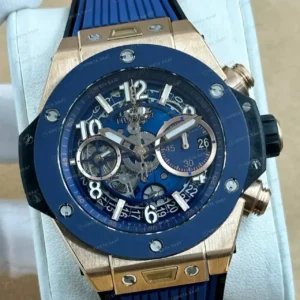 Hublot Big Bang Mavi Kronograf Kauçuk Parlak Bileklik Super Clone ETA Saat kırp kapak