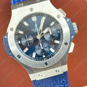 Hublot Big Bang Mavi Kronograf Çelik Deri Super Clone ETA Saat kırp kapak