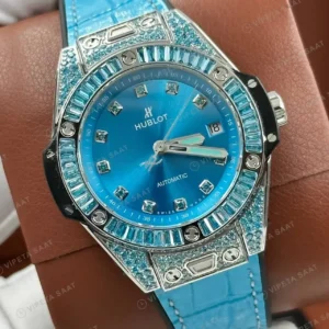 Hublot Big Bang Mavi Kadran Baget Taşlı Deri Super Clone ETA Saat kırp kapak