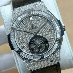 Hublot Big Bang Gümüş Pave Tourbillon Elmas Taşlı Super Clone ETA Saat kırp kapak