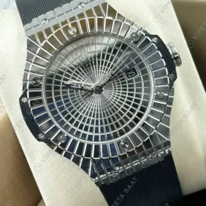 Hublot Big Bang Gümüş Pave Taşlı Kadran Gece Super Clone ETA Saat kırp kapak