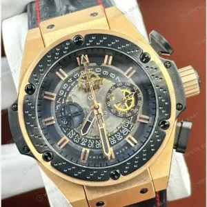 Hublot Big Bang Ferrari Rose Skeleton Kronograf Kauçuk Super Clone ETA Saat kırp kapak