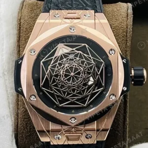 Hublot Big Bang Sang Bleu Rose Kasa Siyah Kadran Siyah Deri Super Clone ETA Saat kırp kapak