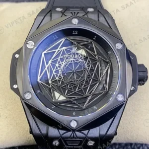 Hublot Big Bang Sang Bleu Siyah Seramik Kasa Siyah Kadran Siyah Deri Kordon Super Clone ETA Saat kırp kapak