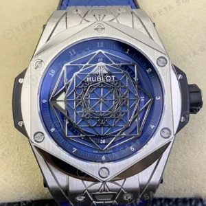 Hublot Big Bang Sang Bleu Titanyum Kasa Mavi Kadran Mavi Deri Kordon Super Clone ETA Saat kırp kapak