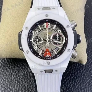 Hublot Big Bang Unico Iskelet Kadran Beyaz Seramik Kasa Kaucuk Kordon Super Clone ETA Saat kırp kapak