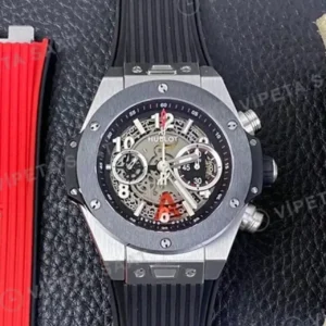 Hublot Big Bang Unico Iskelet Kadran Celik Kasa Seramik Bezel Kaucuk Kordon Super Clone ETA Saat kırp kapak