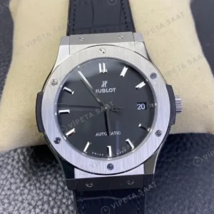 Hublot Classic Fusion Celik Kasa Gri Kadran Siyah Deri Super Clone ETA Saat kırp kapak