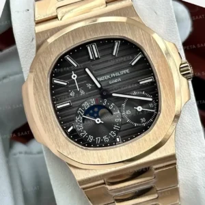 Patek Philippe Nautilus 5712 40 mm Rose Gold Siyah Ay Evreli Celik Super Clone ETA Saat kırp kapak