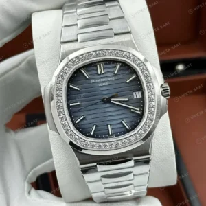 Patek Philippe Nautilus 5711 40 mm Mavi Kadran Taşlı Bezel Çelik Super Clone ETA Saat kırp kapak