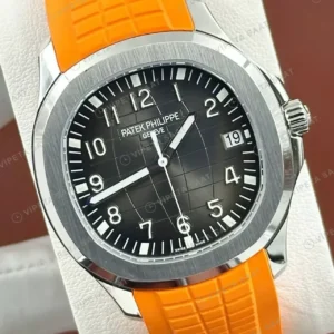 Patek Philippe Aquanaut 5167 40.8 mm Siyah Kadran Turuncu Kauçuk Bileklik Super Clone ETA Saat kırp kapak