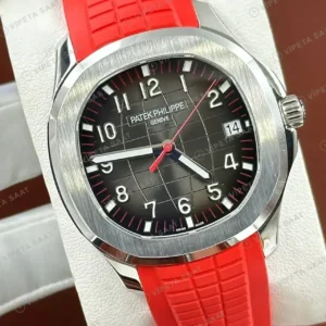 Patek Philippe Aquanaut 5167 40.8 mm Siyah Kadran Kirmizi Kaucuk Super Clone ETA Saat kırp kapak