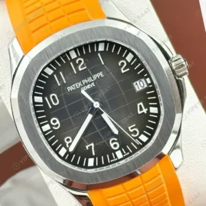 Patek Philippe Aquanaut 5968 42 mm Siyah Kronograf Turuncu Kauçuk Super Clone ETA Saat kırp kapak
