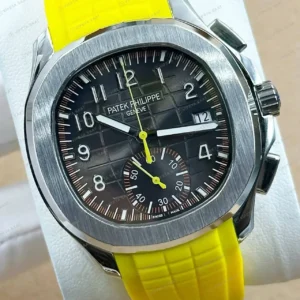 Patek Philippe Aquanaut 5968 42 mm Siyah Kronograf Sarı Kauçuk Parlak Super Clone ETA Saat kırp kapak