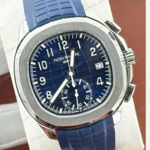 Patek Philippe Aquanaut 5968 42 mm Mavi Flyback Kronograf Kauçuk Super Clone ETA Saat kırp kapak