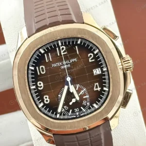 Patek Philippe 42.2 mm Aquanaut Rose Gold Kahve Kronograf Özel Kauçuk Super Clone ETA Saat kırp kapak
