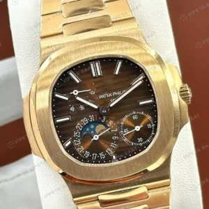 Patek Philippe 40 mm Nautilus Sarı Altın Tourbillon Kahve Super Clone ETA Saat kırp kapak