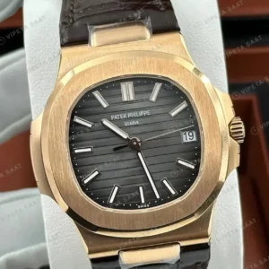 Patek Philippe Nautilus 5711 40 mm Rose Celik Siyah Deri Super Clone ETA Saat kırp kapak