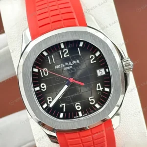 Patek Philippe Aquanaut 5968 42 mm Siyah Kronograf Kırmızı Kauçuk Super Clone ETA Saat kırp kapak