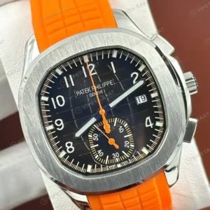Patek Philippe Aquanaut 5968 42 mm Siyah Kronograf Turuncu Kauçuk Parlak Super Clone ETA Saat kırp kapak