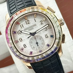 Patek Philippe Aquanaut 5968 42.2 mm Krem Gokkusagi Tasli Mavi Kaucuk Super Clone ETA Saat kırp kapak