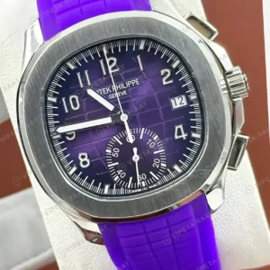 Patek Philippe Aquanaut 5968 42.2 mm Mor Kronograf Kaucuk Super Clone ETA Saat kırp kapak