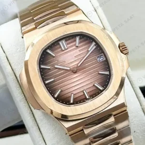 Patek Philippe Nautilus 5711 40 mm Rose Gold Kahve Kadran Bileklik Super Clone ETA Saat kırp kapak