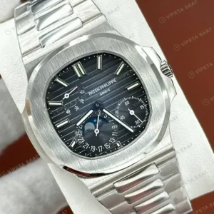 Patek Philippe Nautilus 5712 40 mm Mavi Kadran Ay Evreli Çelik Bileklik Super Clone ETA Saat kırp kapak