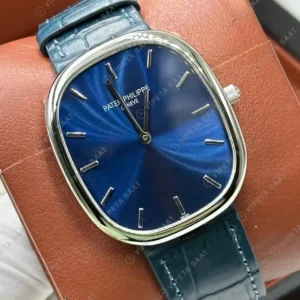 Patek Philippe 40 mm Golden Ellipse Mavi Kadran Deri Klasik Super Clone ETA Saat kırp kapak