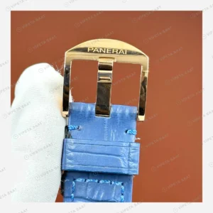 Panerai 38 mm PAM01247 Luminor Due Beyaz Kadran Altın Mavi Kordon Super Clone ETA Eta Saat karşıdan görünüm
